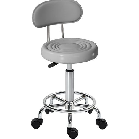 Taburete con ruedas giratorio y regulable con respaldo, polipiel gris OKMYHOME (1/5)