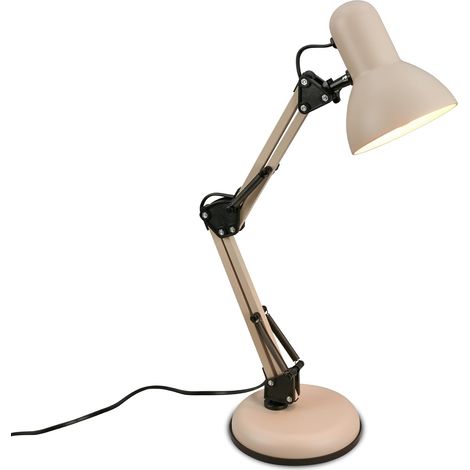 1 lampe de bureau orientable, interrupteur sur câble, culot e14, max 25w, métal rétro beige, pour salon ou chambre, 15,5x53 cm (1/5)