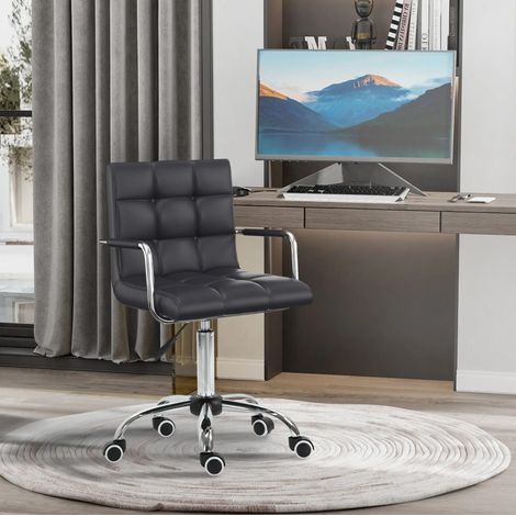 Chaise de bureau en simili cuir noir 46-61 cm avec accoudoirs et roulettes, pivotante (1/5)