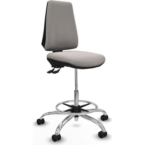 Taburete Elche AS similpiel blanco base cromada ruedas 65mm nailon