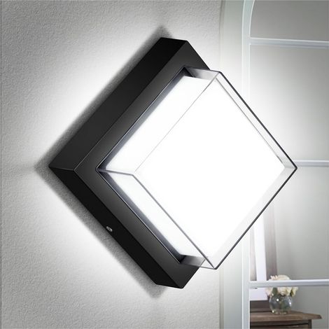 Aplique de pared exterior, aplique de techo moderno e impermeable, luz LED cuadrada negra de 12 W para porche, resistente a la corrosión, luz diurna de 6000 K, para garajes. (1/5)