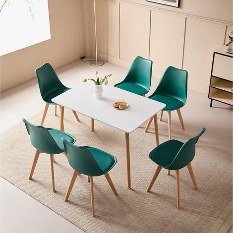 Essgruppe rechteckiger Esstisch 110cm mit 4 skandinavischen Stühlen Mintgrün (1/5)