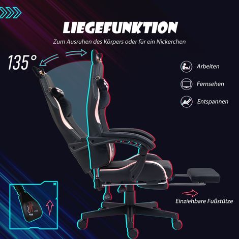 Fauteuil Gamer à oreilles de chat, dossier inclinable, repose-pieds extensible, soutient jusqu'à 120 kg, Rose et Noir, chaise de jeu ergonomique (1/5)