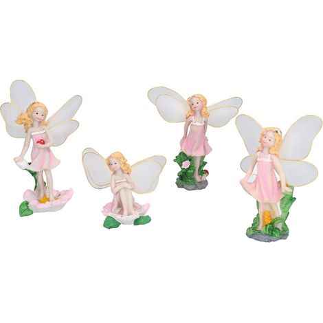 Ensemble de 4 figurines de fées des fleurs, statues de jardin en résine, décoration miniature pour paysage (1/5)