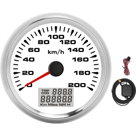 Compteur de vitesse analogique GPS 85mm 200km/h étanche rétroéclairage 7 couleurs cadran blanc liseré chromé 12/24V bateau moto camion (1/5)