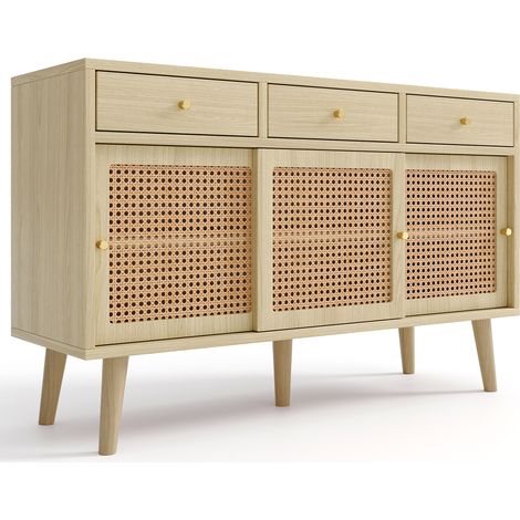 ELVMI Credenza con 3 Cassetti, 3 Ante scorrevoli e Ripiani regolabili per Soggiorno in MDF 120×40×78 cm Rovere (1/4)
