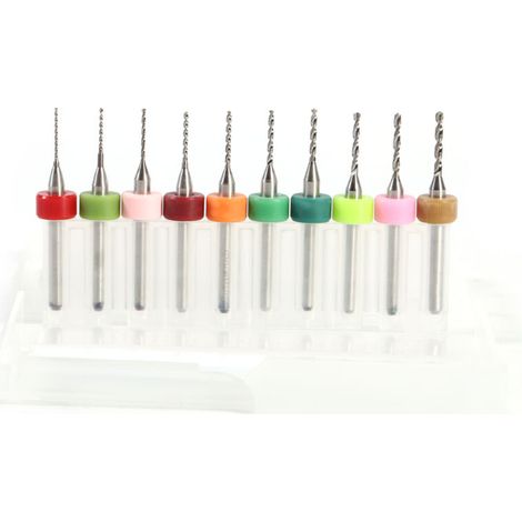 Set di 10 mini punte da trapano in metallo duro, da 0,6 a 1,5 mm, per circuiti stampati CNC -Crezuo