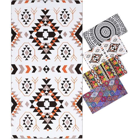 Plage Microfibre Anti Sable Homme Femme - Serviette Piscine de Bain, Couverture de Plage pour Natation Sport, Super Absorbant, 180x90 cm, Blanc Mandala