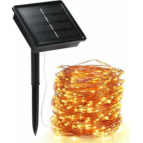 Lampe solaire LED, 100 diodes, blanc chaud, 8 modes, pour jardin, terrasse, allée, entrée et espaces extérieurs.-AquaForge (1/5)