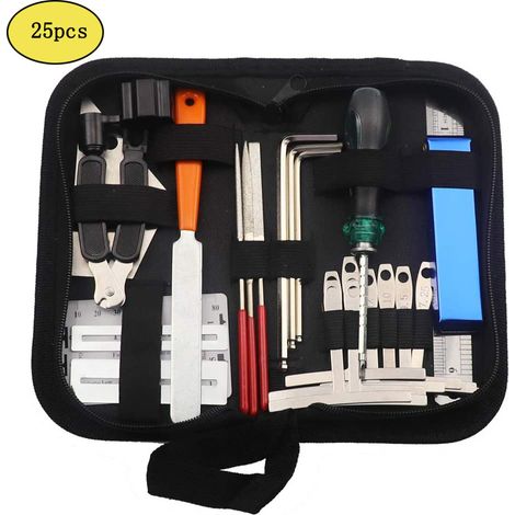 Kit di riparazione per chitarra, set da 25 pezzi, lime, spessori, trimmer 3 in 1, accessori per chitarra