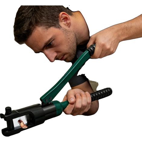 Herramienta de crimpado hidráulica manual, fuerza de crimpado de 120 kN, cabezal giratorio de 360°, capacidad de crimpado de 16 a 300 mm², diseño ergonómico portátil, incluye 11 pares de matrices. (1/5)