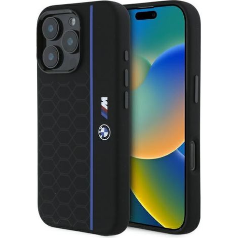 BMW BMHMP16L23SHEB iPhone 16 Pro 6.3 negro/negro funda rígida de silicona hexagonal Blue Line MagSafe (1/5)