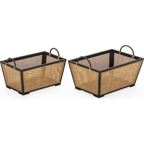 Panier décoratif bois et rotin noir naturel pour rangement élégant - noir et naturel bois clair (1/3)