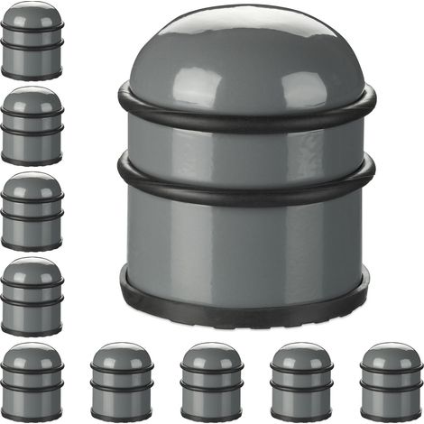 Relaxdays 10x Door Stoppers, also for Windows, Stainless Steel & Rubber, High & Round, Indoor, HxØ: 8.5 x 7cm, Dark Grey