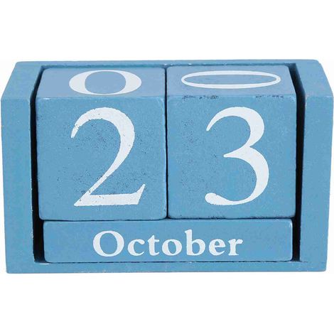 Calendrier de bureau vintage en bois, bloc de bois, affichage des dates du mois, décoration pour la maison ou le bureau, bleu (1/5)