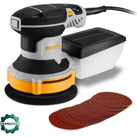Manuzen - Ponceuse excentrique 125 mm 300 W – 14 000 tr/min, 16 abrasifs – Rouge (1/4)