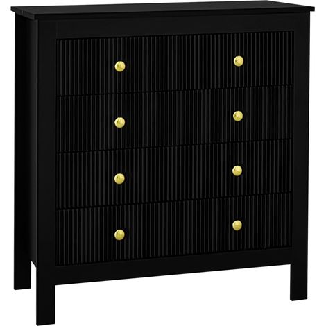 Schwarze Kommode mit 5 Schubladen und goldenen Griffen aus Spanplatte (1/5)
