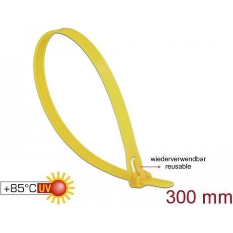 Serre-Câble Réutilisable - Nylon - Jaune - 30 cm - 7,6 mm - Lot de 100 (1/2)