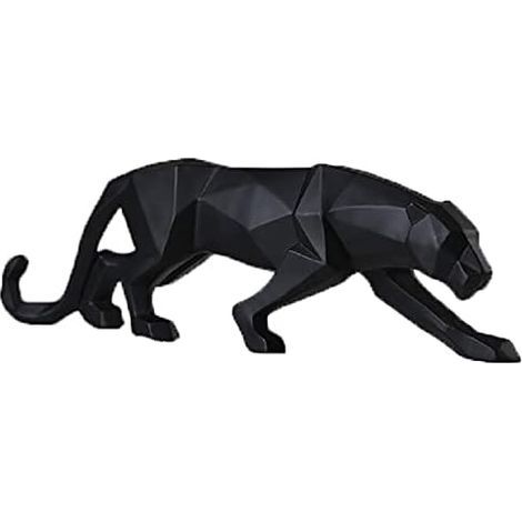 LAN Schwarze Panther Statue Moderne Skulptur Leopard Geometrisches Tier Harz Ornament Wohnzimmer Heimdekoration Schlafzimmer Bibliothek 26,58 cm Schwarz 1 Stück (1/5)