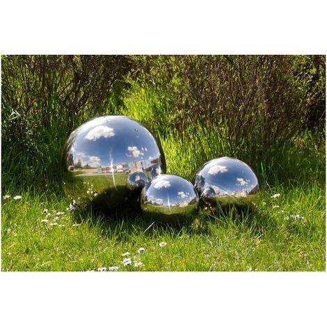 Köhko Boule décorative, lot de 3 boules de jardin polies en acier inoxydable de haute qualité, référence 9901G‑15‑20‑25 (1/4)