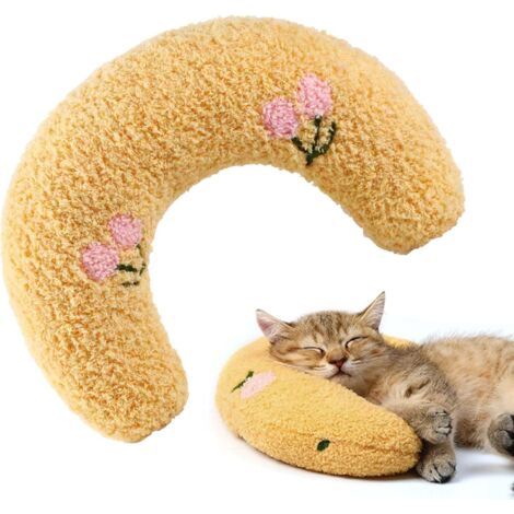 Oreiller Apaisant en Forme De U pour Chien Et Chat - Coussin De Couchage en Peluche pour Animal De Compagnie (Jaune) (1/5)