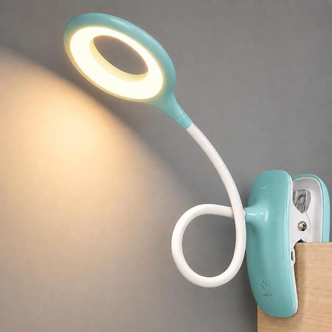 Lampe de Bureau Enfant à Pince, 3 Couleurs, Rechargeable USB, Bleu (1/5)