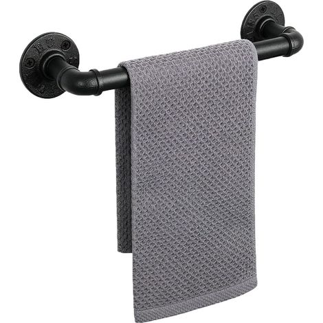 Porte-Serviettes Robuste en Tuyau Industriel, Fixation Murale Rustique, pour Salle de Bain (Noir, 30,5 cm) (1/5)