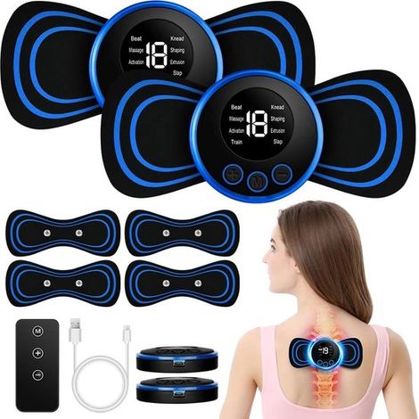 Mini masajeador de cuello, masajeador portátil, mini masajeador de cuello con 8 modos y 19 ajustes, masajeador EMS, masajeador eléctrico portátil, 4 almohadillas de masaje (1/5)