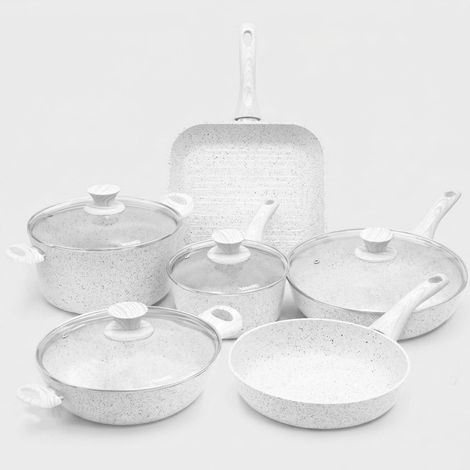 Set 10-teilig Kochgeschirr Aluminium Antihaft Bisetti Stonewhite (1/5)