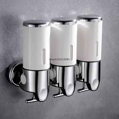 (3 Blancs) Distributeur mural de gel hydroalcoolique de haute qualité pour hôtels, avec ventouse et à pression manuelle. Collecteur de savon liquide et de mousse. Accessoires de salle de bain. (1/5)