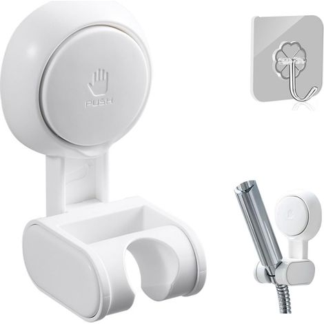 Support Pommeau de Douche Sans Percage, Support Douchette Ventouse Blanc,Support de Douche avec Une Crochet,Base de Douche,Réglable,Etanche(Blanc) (1/5)