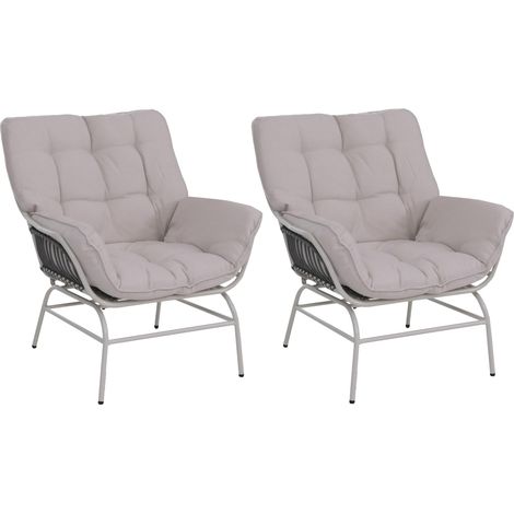 Set di 2 sedie a sdraio per patio giardino balcone intrecciate in polyrattan e metallo grigio chiaro cuscini spessi beige 040008700
