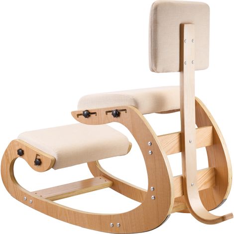 Mophorn Silla ergonómica de rodillas con respaldo, taburete de madera, cojines de espuma ajustables, capacidad de carga de 120 kg, alivia cuello y espalda, ideal para hogar y oficina (1/5)