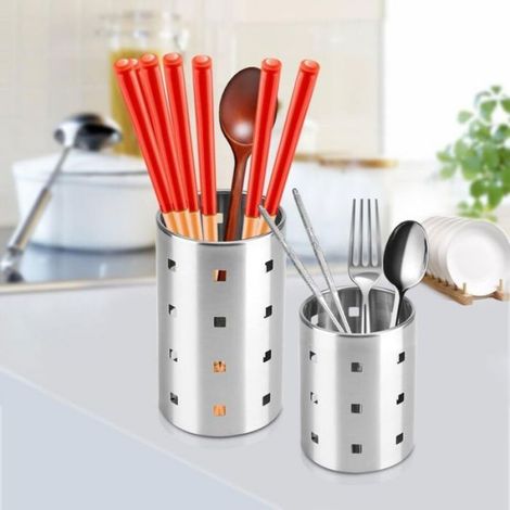 Panier À Couverts - Acier Inoxydable Épaissi - Pour Comptoir Cuisine - Diamètre 12,5 cm Hauteur 10 cm - 1 Pièce (1/4)