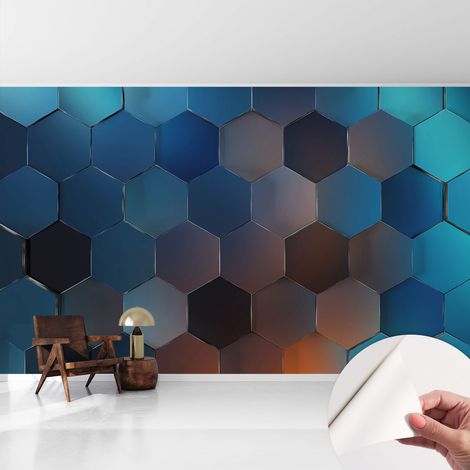 Papier peint autocollant avec imprimé pour intérieur moderne application facile a motif Hexagones bleus 416x254 cm (1/5)