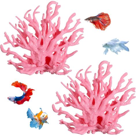 Artificial Coral Reef Decor, Pink Fish Tank Decor 2 PCS Pink Fake Coral Corals for Fish Tank Aquarium Corals Decoration 12.8x5.4x11.1cm (1/5)