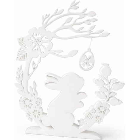 Decorazione pasquale - coniglietto sotto l'arco con un uovo di Pasqua, bianco (1/3)