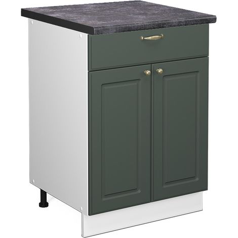 Mueble bajo de cocina Fame-Line, Verde dorado Casa de campo, 60 cm con cajón, ET Antracita, Vicco (1/5)