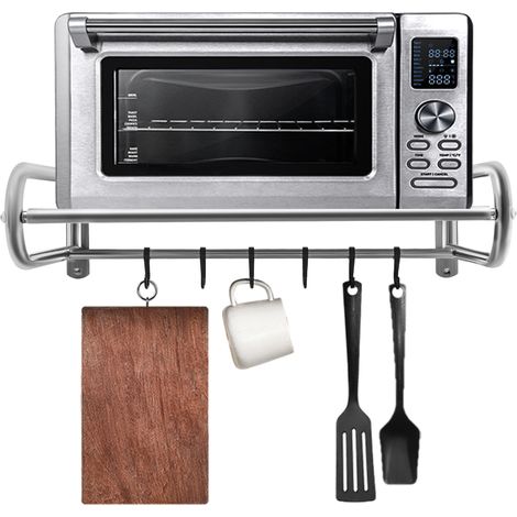 YISSALE-Mikrowellenregal mit 6 Haken - Wandregal aus robustem Metall, vielseitige Küchenablage für Mikrowelle, Toaster, Gewürze und Geschirr, geeignet für Küche, Wohnzimmer, Balkon und Restaurant, pla (1/5)