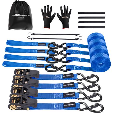 4x Correa de Amarre Profesional 4.5M Trinquete 977kg Carga Gancho Seguridad Azul (1/5)