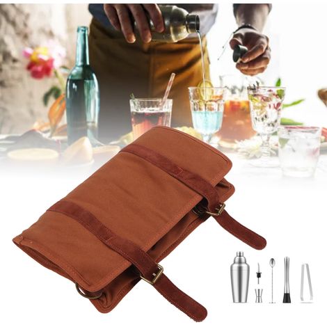 Rollbare Barkeepertasche – Komplettes Set mit wasserdichter Tasche und abnehmbarem Gurt – Großes Fassungsvermögen für Barwerkzeuge und Cocktailzubehör (51 x 76 cm, 576 g, im Lieferumfang enthalten) (1/5)