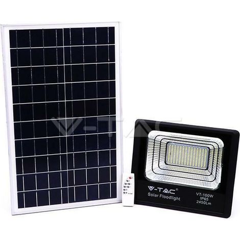 Foco LED V-TAC con control remoto, panel solar de 35 W, LiFePO4, temporizador, cable de 5 m, blanco natural, negro, IP65
