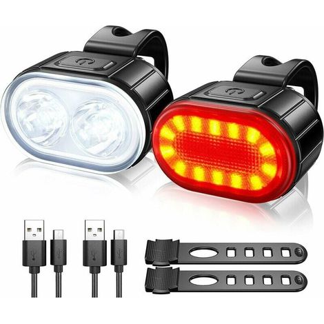 Lumiere Velo Ensemble, Eclairage Velo A Led Puissant Kit, Lampe Velo Etanche Feux De Vélo Rechargeables Par Usb, Lumière Velo Route Avant Et Arrière,Starlight (1/4)