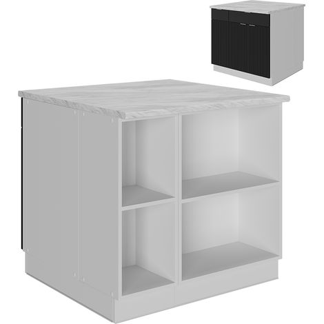 Isla de cocina Fame-Line, Rayas negras, 90 cm con cajón, sin encimera, Vicco (1/5)