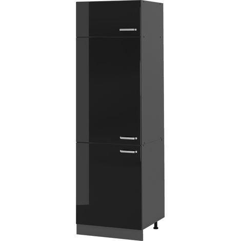 Armario para frigorífico empotrado R-Line, Negro brillo intenso, 60 cm, Vicco (1/5)