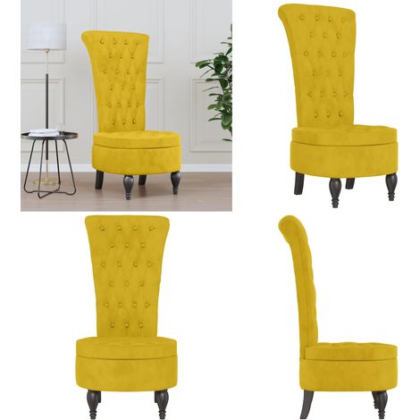 Chaise à dossier haut jaune velours conception de bouton - Chaise en velours - Chaise de bureau (1/5)