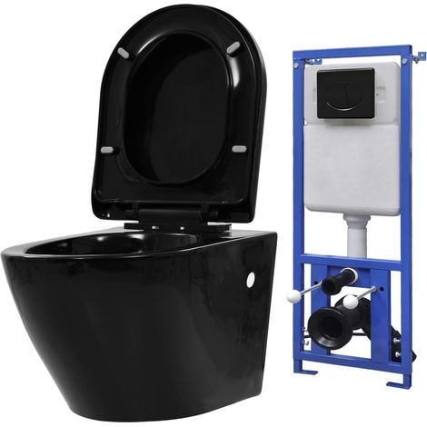 Inodoro de pared con cisterna oculta cerámica negro