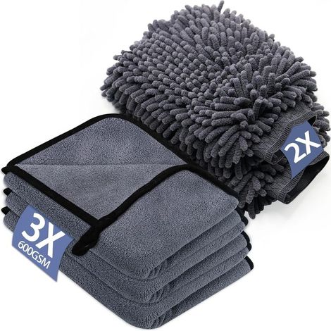 Kit Nettoyage Voiture 3 Pack Chiffon Microfibre Voiture & 2 Pack Gant Lavage Voiture Microfibre (1/5)