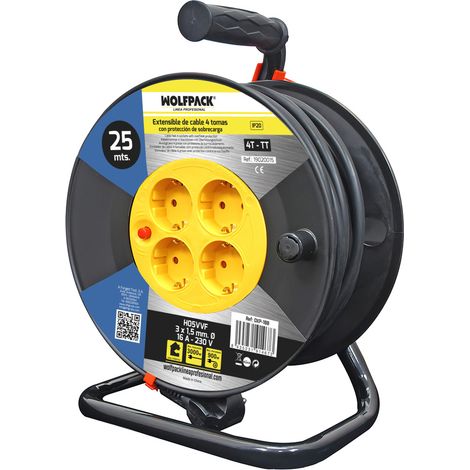 WOLFPACK LINEA PROFESSIONAL - Prolunga industriale 4 prese 25 metri 3 x 1,5 mm. con protezione da sovraccarico