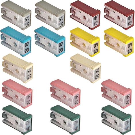 Compatible avec les fusibles à cartouche MCASE automobiles mini à fente 32 V, format personnalisé, lot de 16, 15 A/20 A/25 A/30 A/40 A/50 A/60 A (1/5)